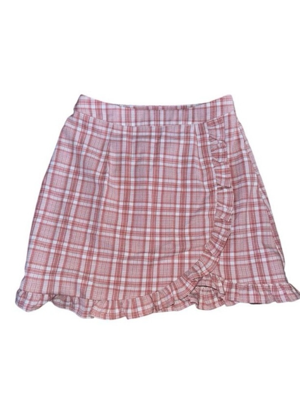 Pink Plaid Ruffle Wrap Mini Skirt by Sadie & Sage